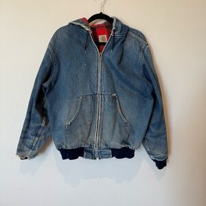 Vintage Carhartt Lined Hooded Red Plaid Denim Jacket JF858 Men’s Size Large 80s